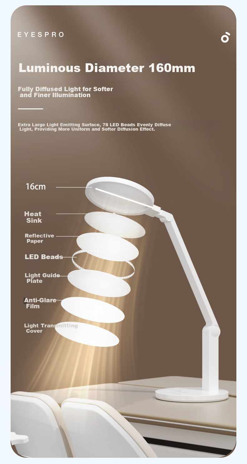 Haishibao National AA Rechargeable Desk Lamp Eye Protection Light for Study, Full Spectrum, Student Children's Dormitory Bedside Lamp VL161C-1 16