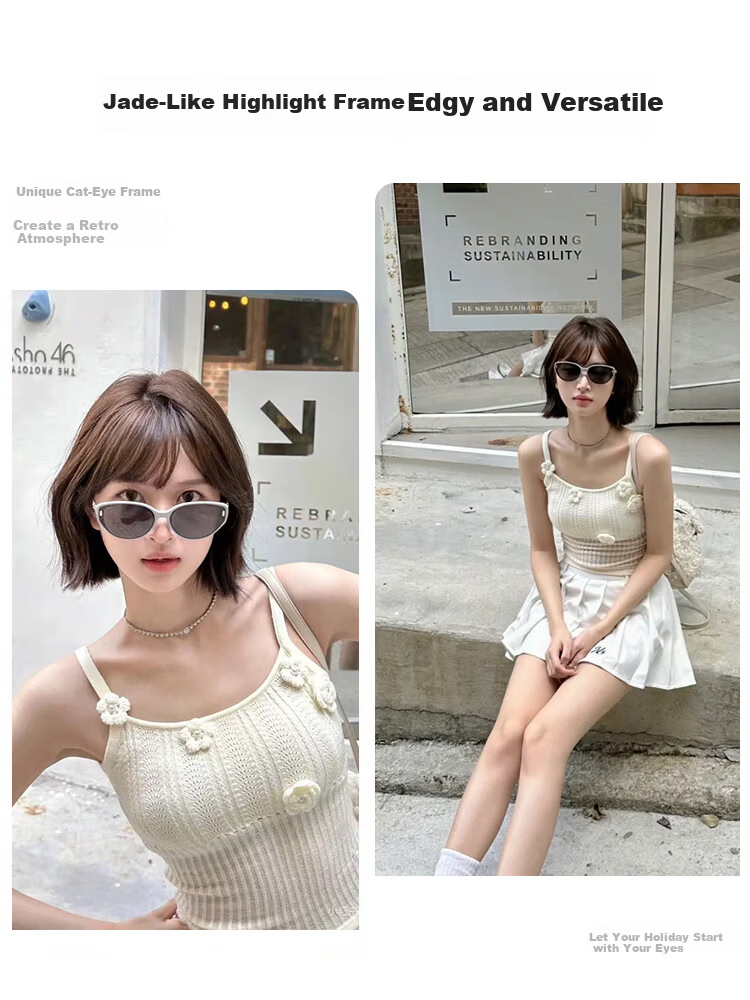 FENCHI Cat Eye Narrow Frame Face-Covering UV400 Sunglasses for Women UV Protection Sun Glasses High-End Style Yang Zi Edition 3