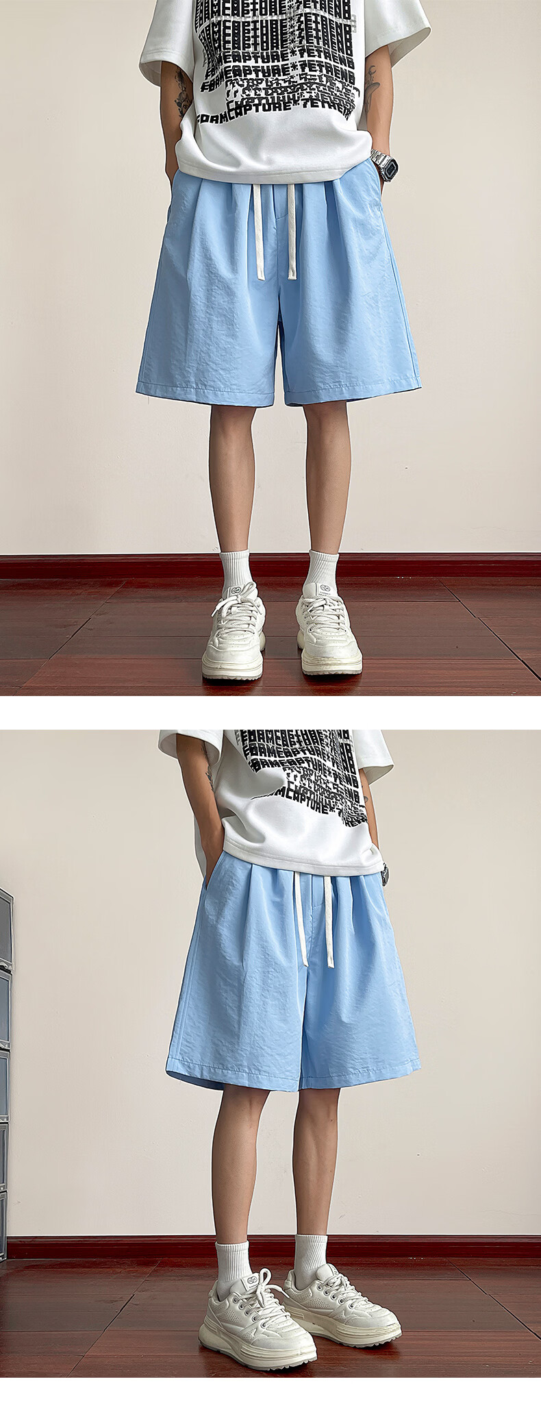 MON-LIST Men's Summer Simple Loose Vintage Quick-Dry Sports Straight Casual Shorts MLDK09 White 3XL 22
