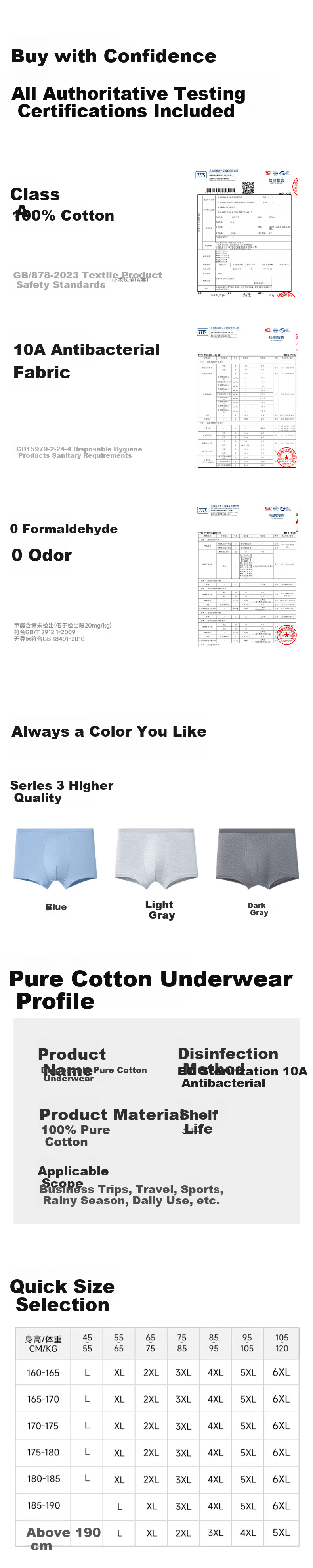 Meilicheng Disposable Men's Cotton Sterilized No-Wash Boxer Briefs Travel Daily Disposable Portable Individually Packaged 3 Pieces 2XL 6