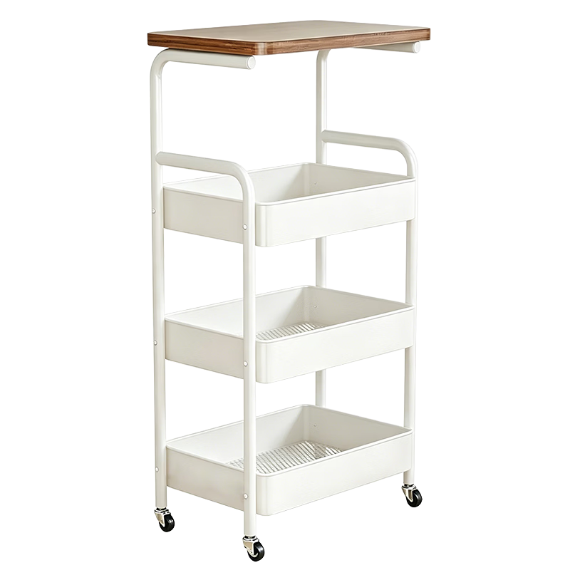 Zhuobo Floor Storage Rack Small Cart Snack Shelf Living Room Storage Rack Kitchen Storage Rack Four Layers SJ13 White