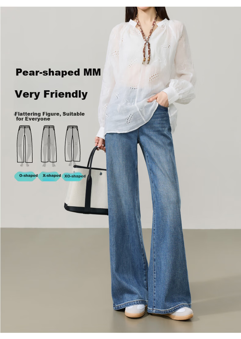 ESE-Y Lyocell Cotton Tube Flared Jeans for Women 2026 Spring New High Waist Straight Wide Leg Flare Pants Denim Blue 29 11