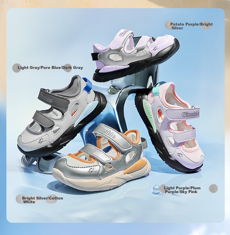 Ginoble Children's Walking Shoes 2026 Summer Sandals 1-5 Years Italian Series Kids Shoes GW1883 Bright Silver 3
