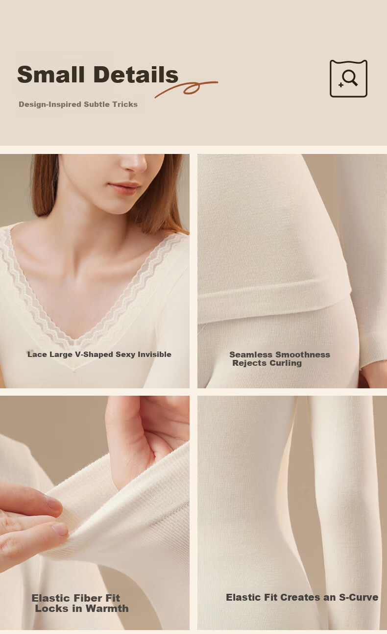 Miiow 2025 New V-Neck Lace Wool Lightweight Shaping Seamless Thermal Underwear Set for Women Slim Fit Autumn Top and Bottom 11