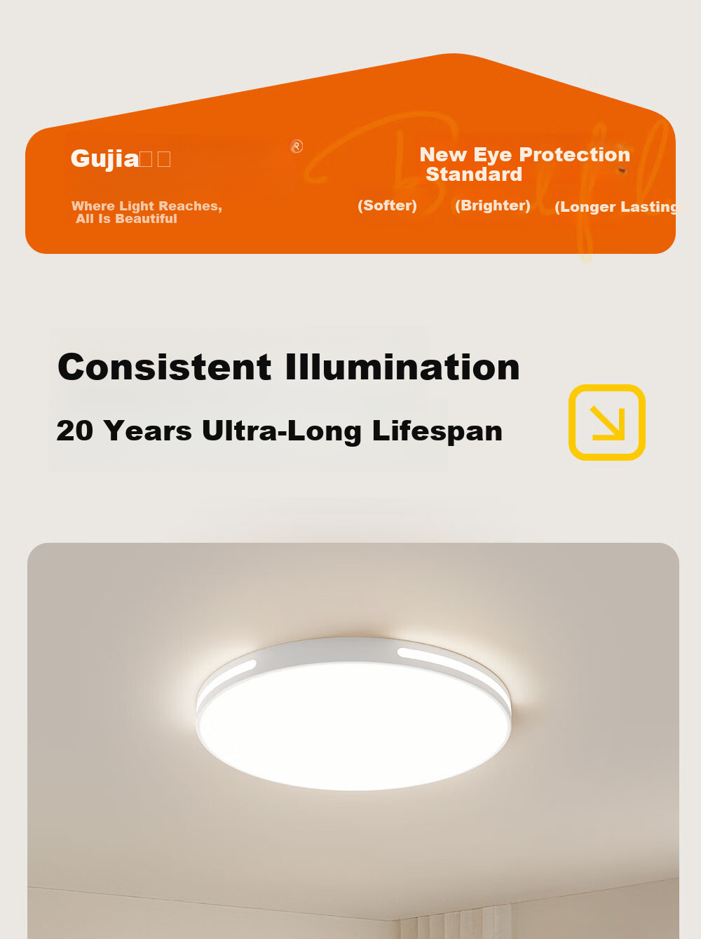 Kuka LED Ceiling Light Eye Protection PR Light Source Living Room Bedroom Lighting 40cm Round - Three Colors [Installation Included] 24