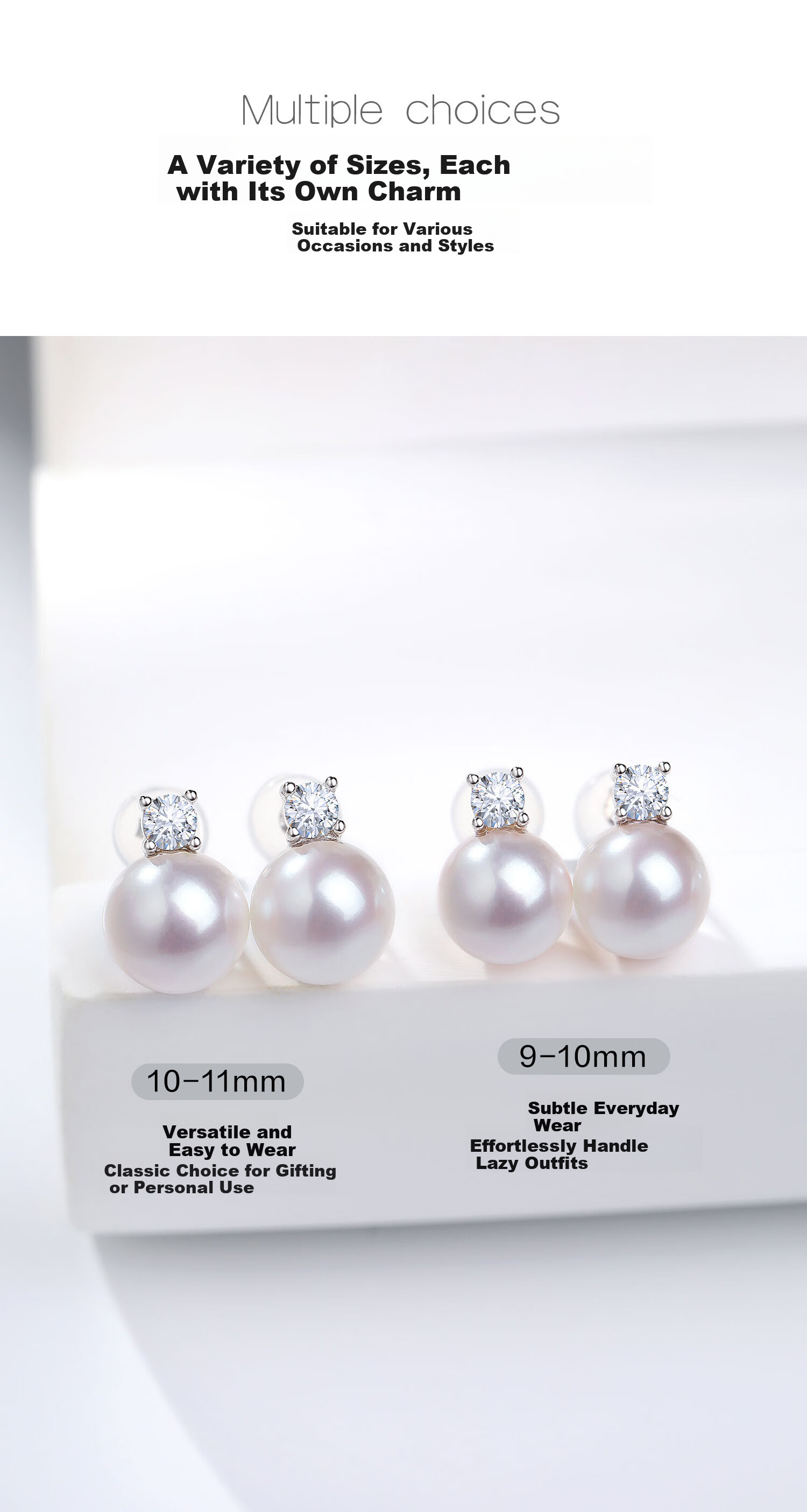Daimi S925 Silver 10-11mm Round Freshwater Pearl Stud Earrings Princess Style Mother's Day Gift for Girlfriend Wife 5