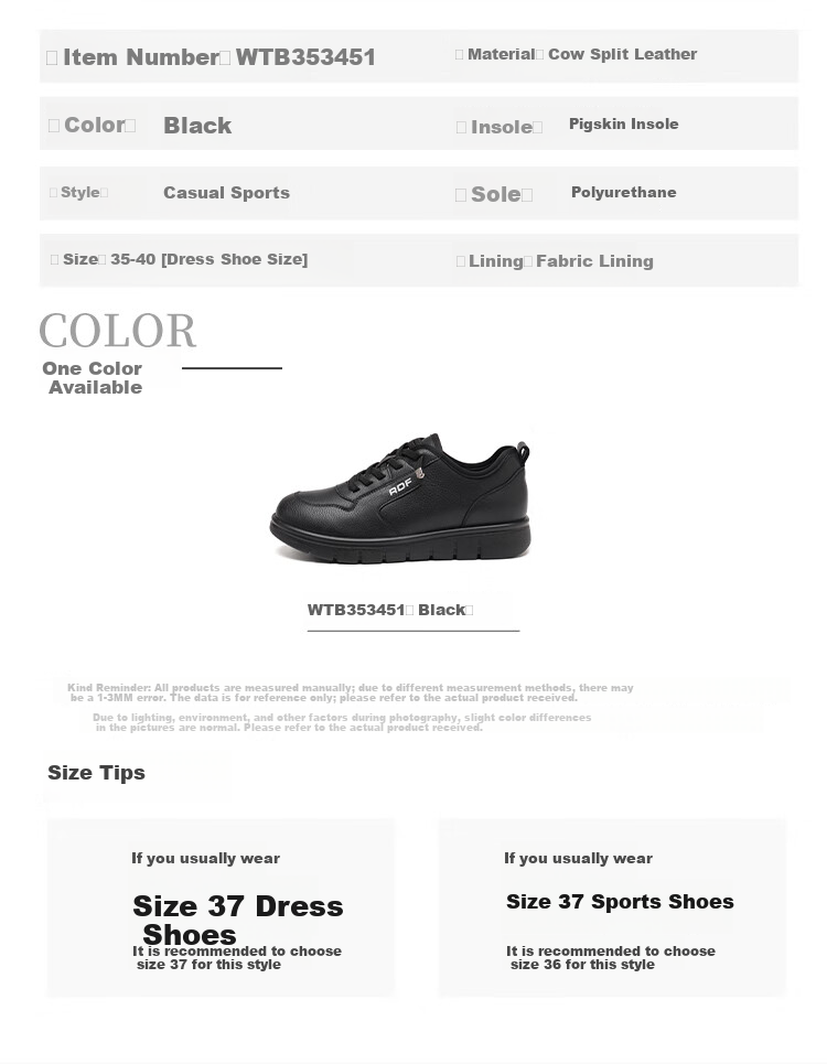 Red Dragonfly Women's Thick Sole Low-top Lace-up Casual Shoes Lightweight Comfortable Wear-resistant Sneakers WTB353451 Black Size 36 6