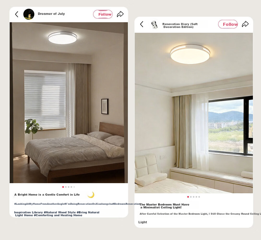 Kuka LED Ceiling Light Eye Protection PR Light Source Living Room Bedroom Lighting 40cm Round - Three Colors [Installation Included] 11