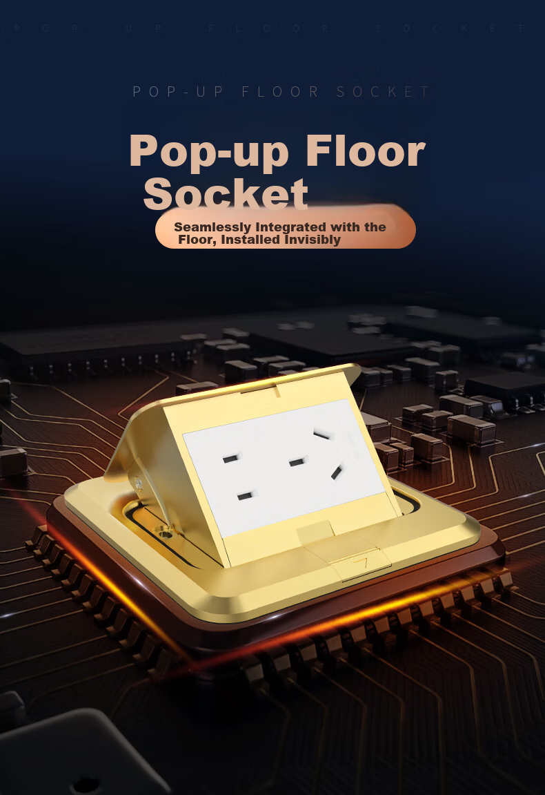 DELIXI Silver Five-Hole Copper Ground Floor Socket with Flip Waterproof Cover and Concealed Box DCT-F120/FYZS 3