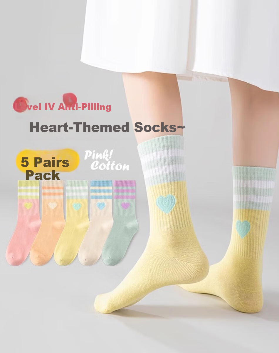 Caramella Kids Socks Spring Summer Girls Striped Heart Trendy Sports Mid-Calf Socks for School Children 1