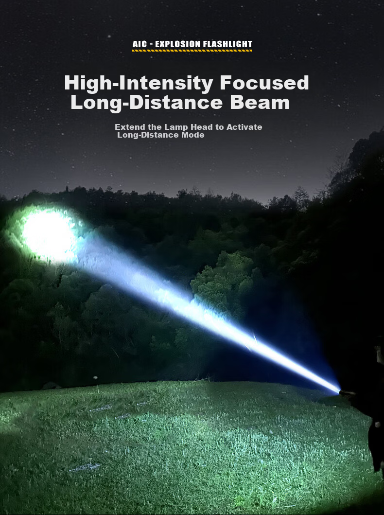 AIC High-Power Zoomable Flashlight Long-Range Outdoor Laser Super Bright Rechargeable Emergency Lighting 6
