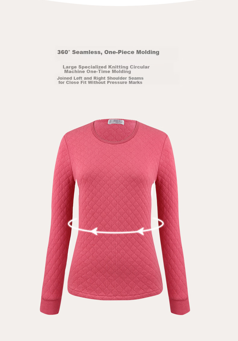 Yiershuang [Triple Thickened] 100% Pure Cotton Women's Thermal Underwear Set, All-Cotton Round Neck Autumn And Winter Base Layer Top And Bottom 10