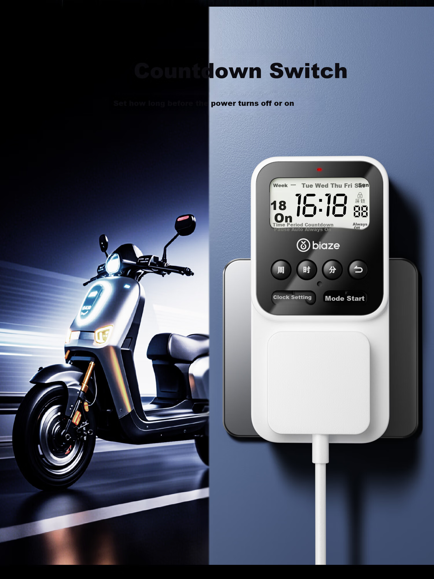 BIAZE Timer Socket National Standard Digital Electronic Timer Control Socket Timer Countdown Intermittent Cycle Power On/Off Built-in Battery with Power-off Memory No Switch 8