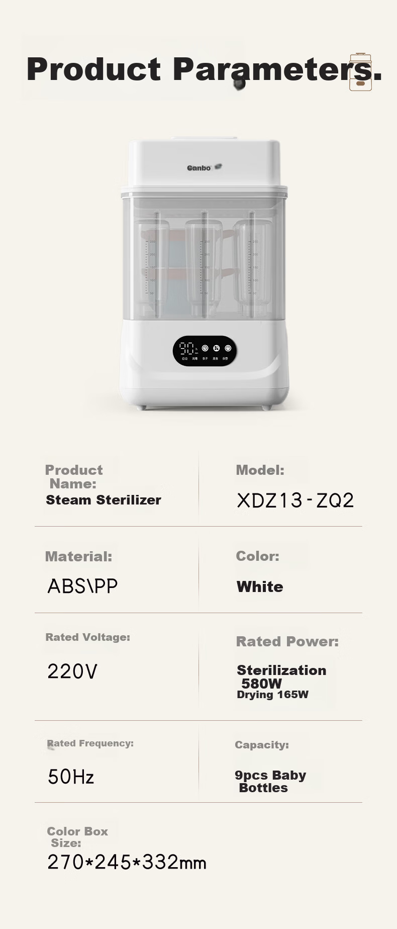 Canbo Baby Bottle Sterilizer with Drying, Baby Steam Sterilizer and Dryer All-in-One Machine 15