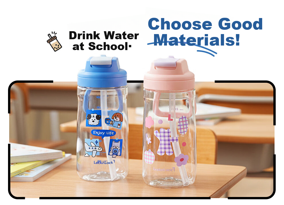 Lock&Lock Kids Water Bottle 6-12 Years Summer Straw Cup Student School Portable Tritan Bottle 3