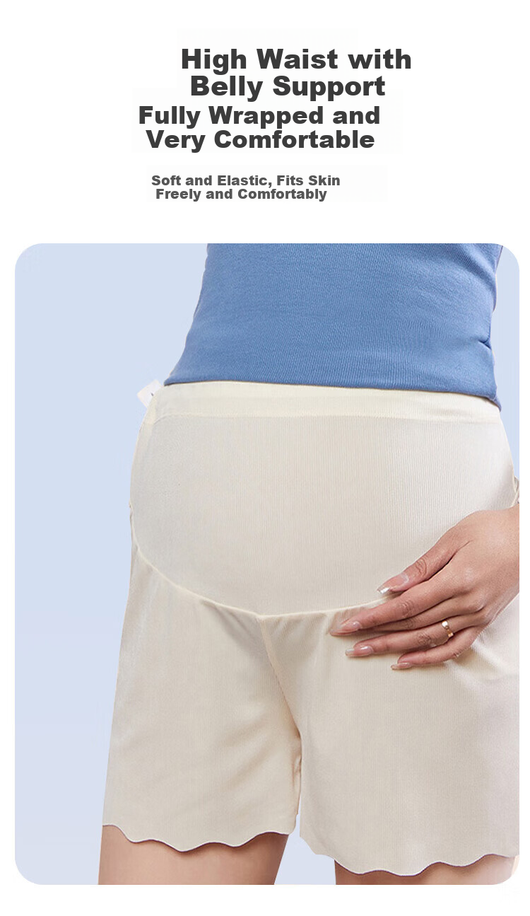 Aibao Pregnancy Maternity Safety Leggings Summer Thin Anti-Exposure Ice Silk Shorts High Waist Adjustable Skin+White L Size M440 6