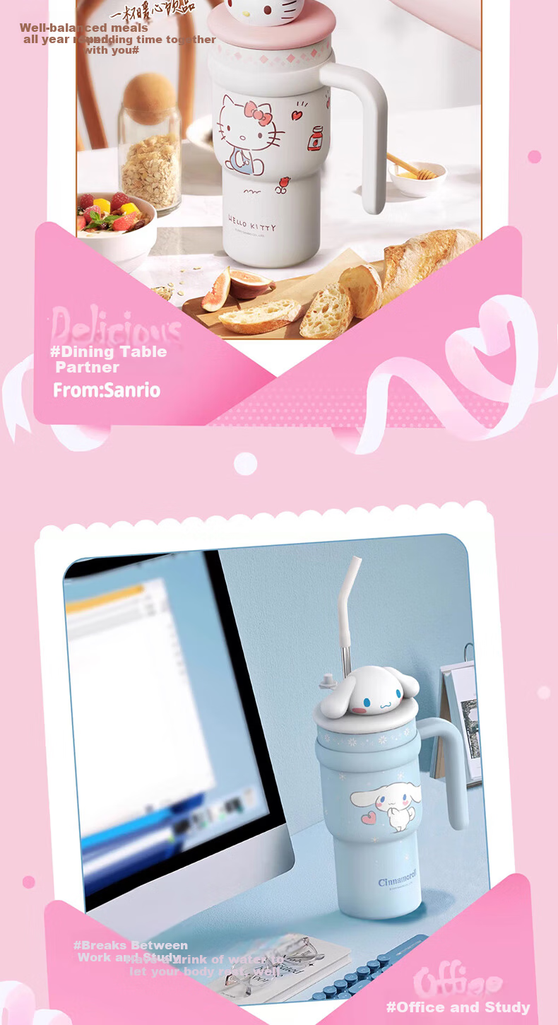MINISO Sanrio Hello Kitty Insulated Tumbler with Plush Doll, Large Capacity 700ml Travel Mug for Home and Office 18