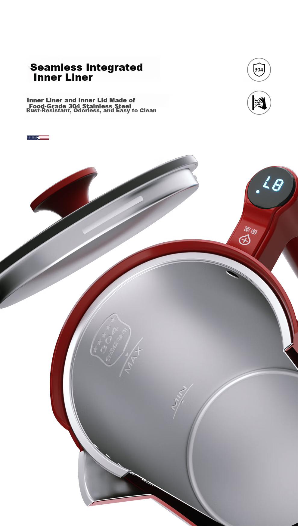 Macaiiroos 316 Stainless Steel Electric Kettle European American Retro Large Capacity Fully Automatic Auto Shut-Off Water Temperature Display 4
