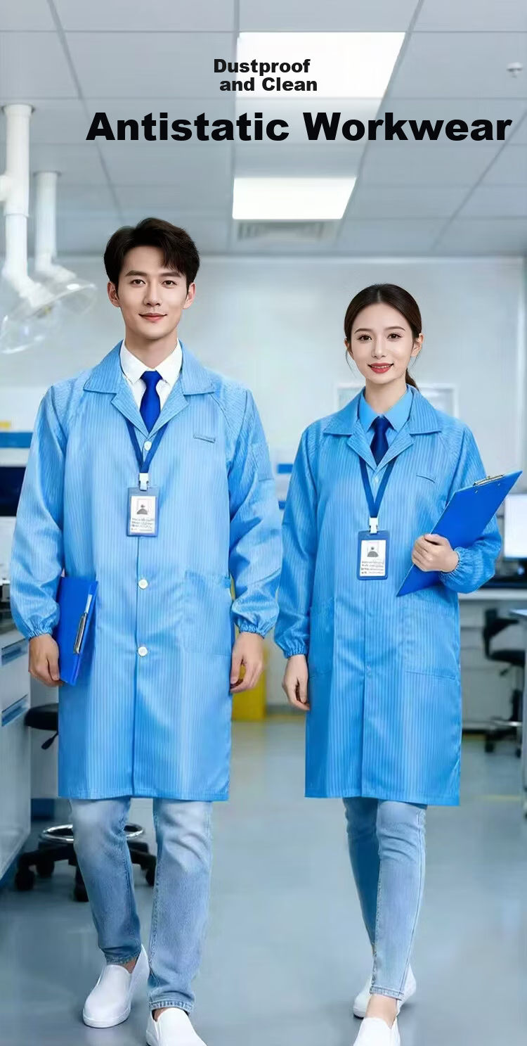 Beifute Anti-Static Workwear Dustproof Lab Coat Cleanroom Suit White Coat Anti-Static Protective Clothing for Dust-Free Workshop Electronics Factory Blue 1