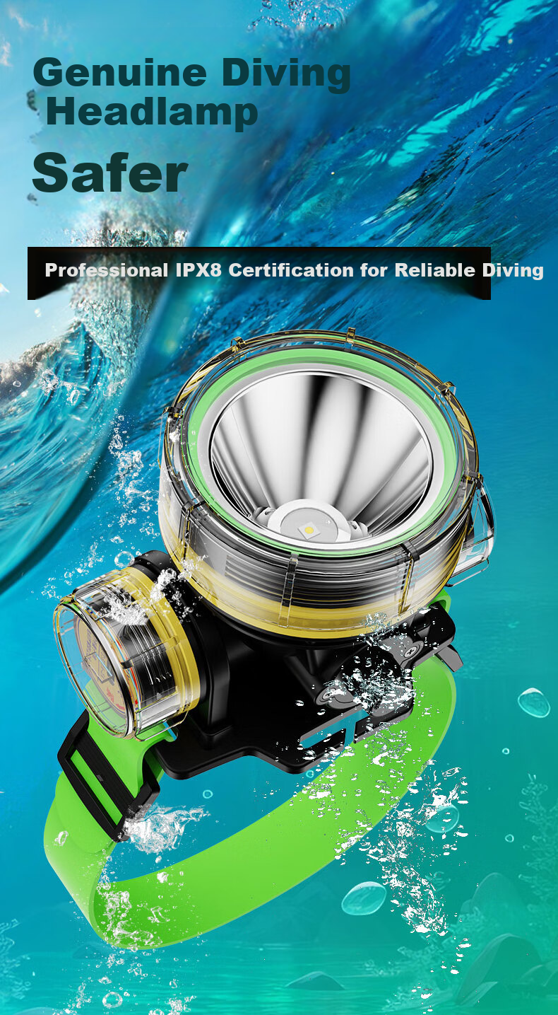 Guangming General High-Power Professional IPX8 Waterproof Rechargeable Headlamp Head-Mounted Ultra-Bright Long-Range Diving Light with Extended Battery Life for Sea and Beach Activities 2