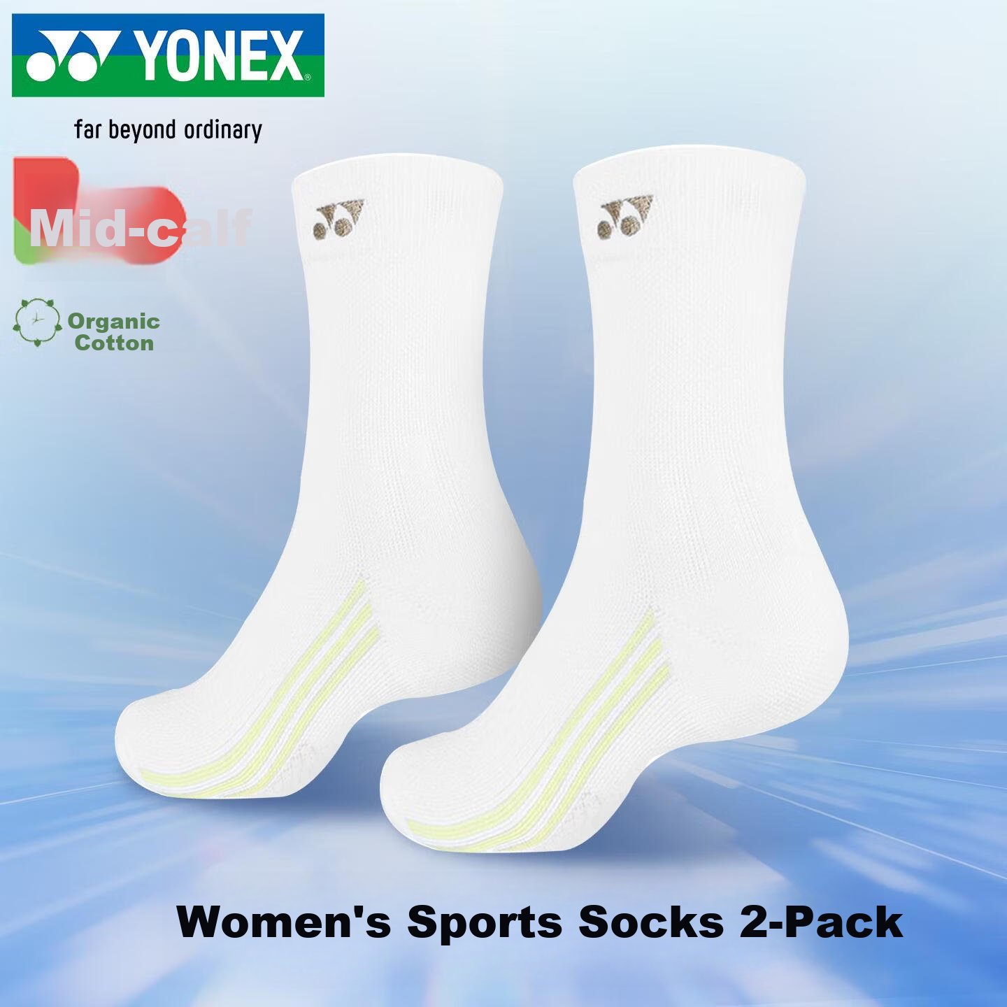 YONEX Badminton Socks Comfortable Breathable Sweat-Absorbing Terry Sole Running Professional Sports Socks Women 2451126 White 2 Pairs Pack