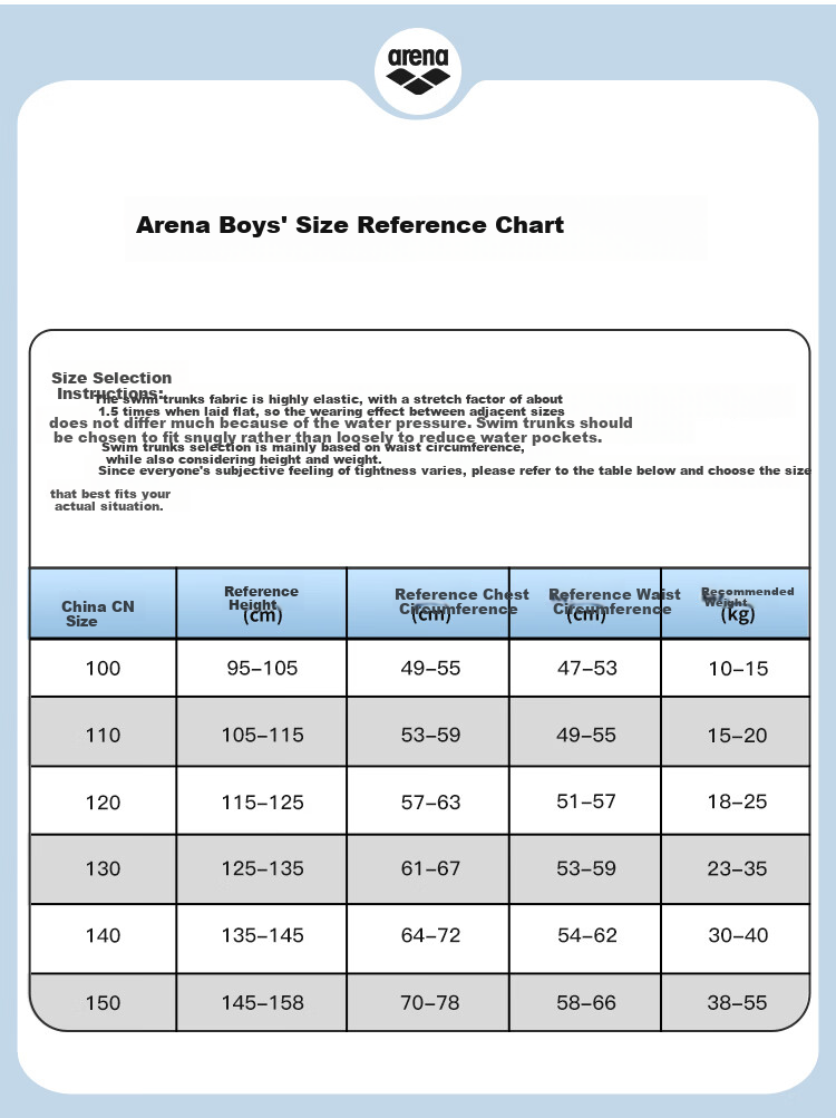 Arena Kids Boys Competitive Square Leg Swim Trunks High Elasticity Comfortable Training Swimwear for Youth and Teens 10