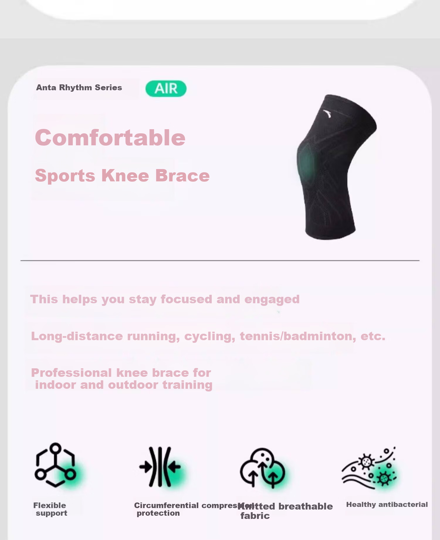 Anta Sports Knee Brace Men Running Basketball Professional Joint Sleeve Women Badminton Jump Rope Protective Gear 5