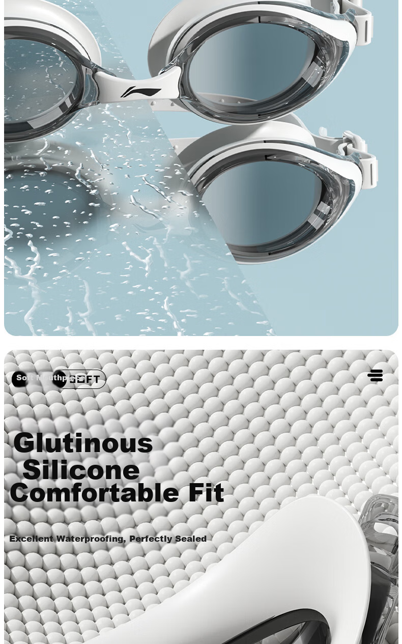LI-NING High-Definition Anti-Fog Comfortable Waterproof Swimming Goggles for Men and Women, Prescription Swim Goggles, Professional Diving Equipment 299-15-200 4