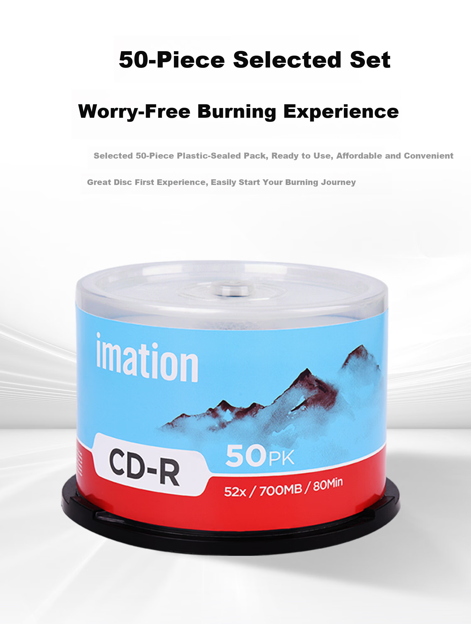 IMATION Laide CD-R Blank Discs 50-Pack 700MB 52x High-Speed Car Playback Computer Readable Recordable Storage Photo Office Files Data Video Music 3
