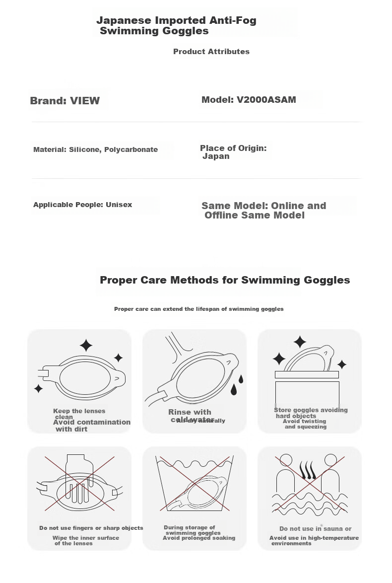 View Racing Swim Goggles Cobra Comfortable Large Frame HD Anti-Fog Outdoor Anti-Glare Imported V2000ASA C/AM 7
