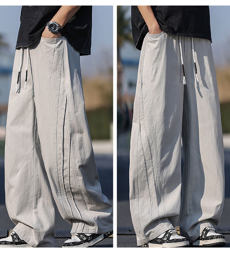 TUCANO Men's Summer Casual Pants Thin Loose Wide-Leg Curved Blade Cargo Pants Trendy Versatile Khaki M 7