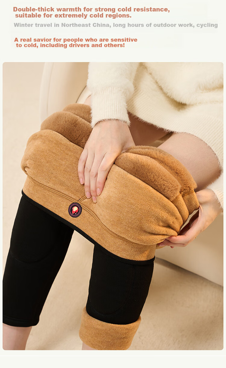 Langsha Extra Thick Thermal Camel Hair Silk Warm Pants Unisex Autumn Winter Fleece Lined High Waist Antibacterial Cold Protection Knee Support Thermal Leggings 12