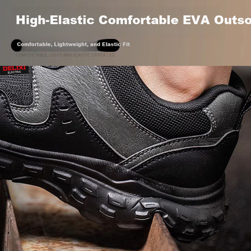 DELIXI ELECTRIC Men's Safety Shoes Superfiber Leather Plastic Toe Cap Anti-Smash Puncture Resistant Lightweight Comfortable Breathable Slip-Resistant Durable Work Protective Safety Shoes