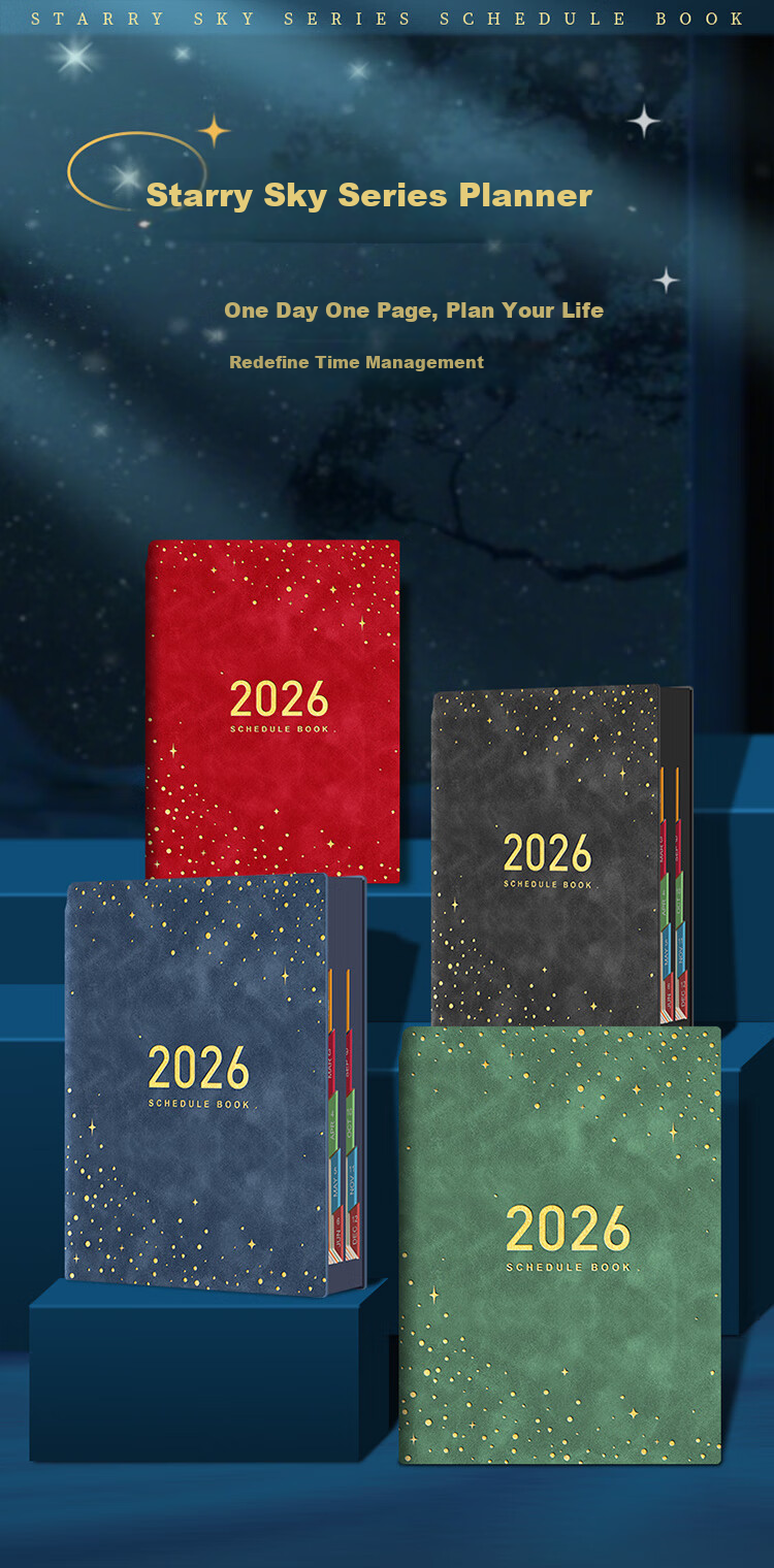 Platinum Lady 2026 Daily Planner One Page Per Day Time Management Efficiency Schedule Notebook Calendar Journal Starry Sky Texture Study Check-in Monthly and Daily Planner Dark Blue 1