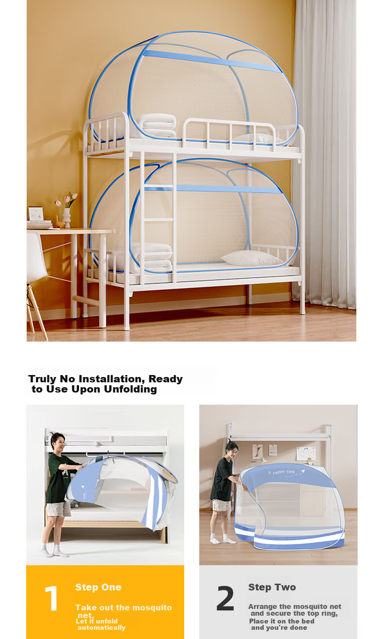 Lanwuxian Student Dormitory Mosquito Net, Mongolian Pack No-Installation Fall-Resistant Mosquito Net, Suitable for Bunk Beds on Both Upper And Lower Levels, 1.2*1.9 Meters 2