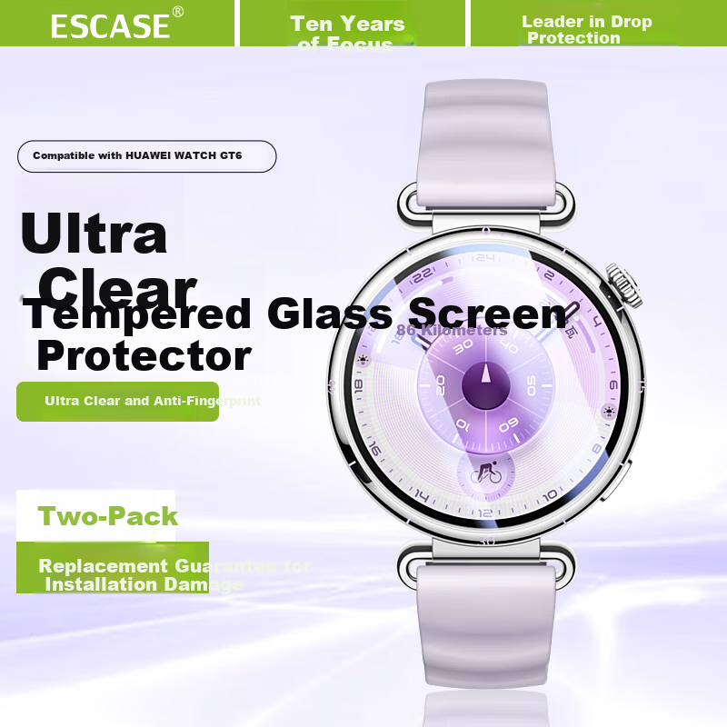 ESCASE [2-Pack] Tempered Glass Screen Protector for Huawei Watch GT6 41mm Full Coverage HD Anti-Fingerprint Shockproof Film