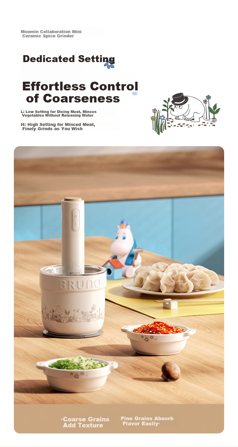 BRUNO Meat Grinder and Seasoning Machine Home Small Meat Mincer Multi-functional Chopper Mixer Food Processor Garlic Grinder [Upgraded Ceramic] Moomin Edition 11
