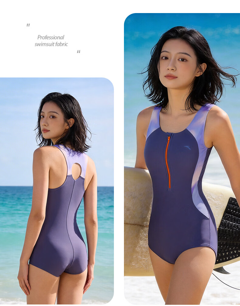 ANTA Women's One-Piece Triangle Swimsuit, Slimming Professional Competitive Swimwear for Spa, Qinglan Purple, Size L 13