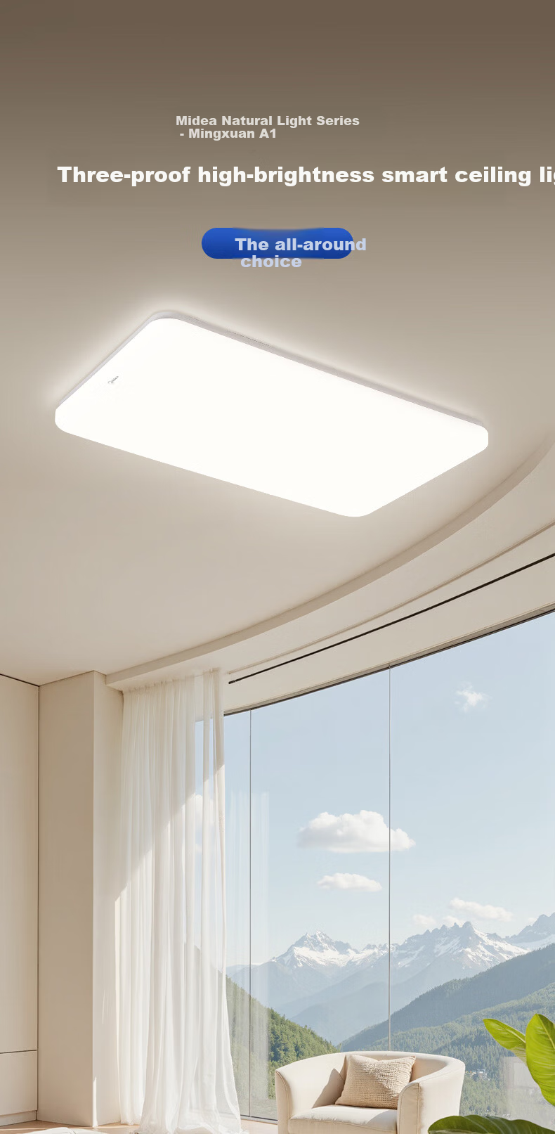 Midea LED Ceiling Light for Living Room, Dining Room, Bedroom, Children's Room, High Color Rendering Index Smart Control Round Lamp Fixture Huiyue White 60W Installation Included 2