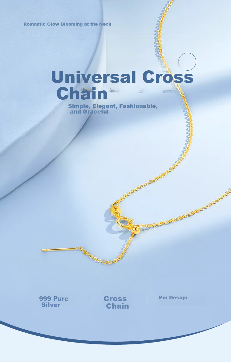 ALLOVE Sterling Silver Necklace for Women, Cross Simple Chain, Versatile Chain with Clasp, Gold-Colored without Pendant, Collarbone Chain, Replacement Chain, Bare Jewelry 1