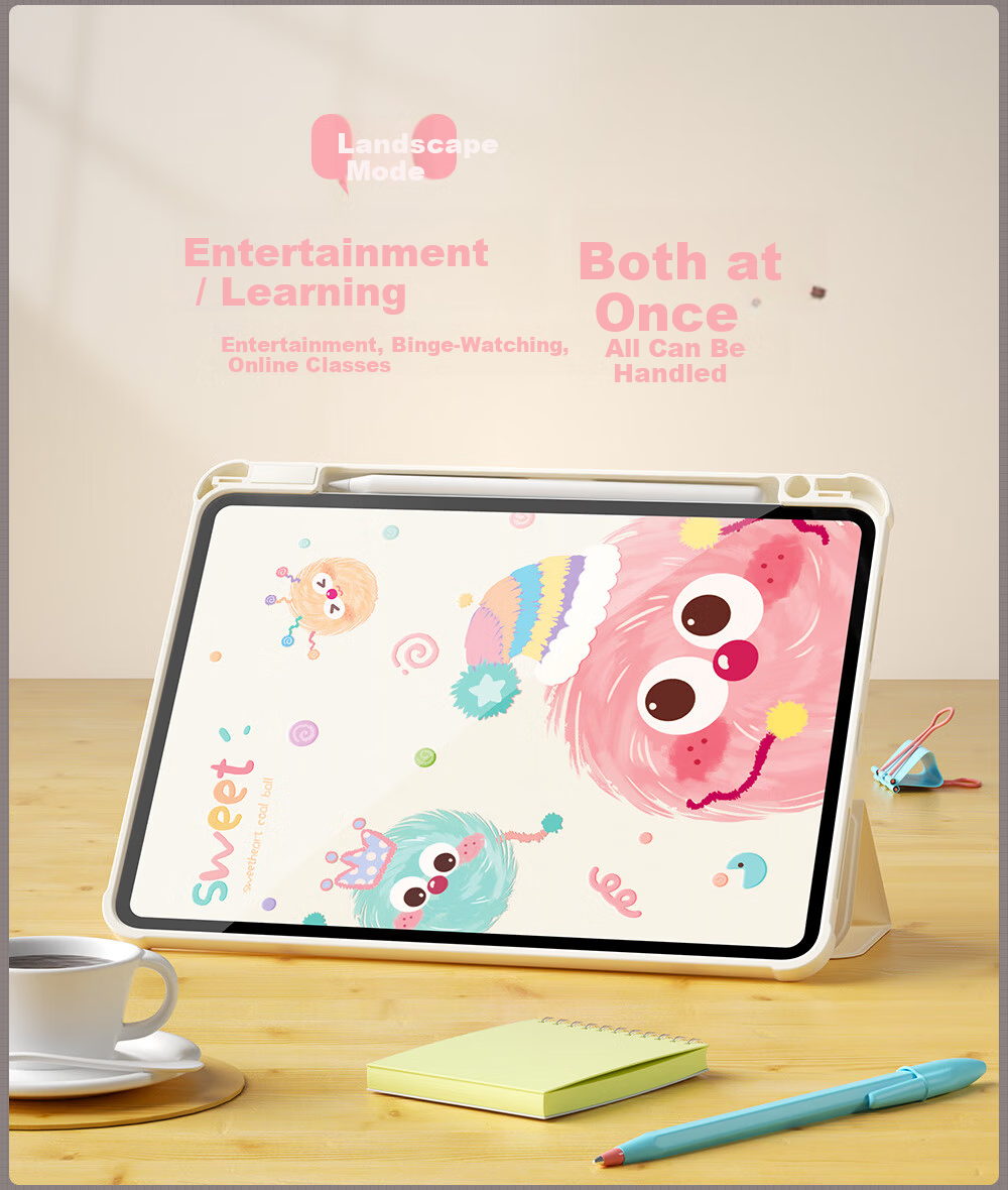 QBOSS iPad 11 Case, Apple Tablet Protective Cover, iPad 10 Rotatable Case, iPad 12th Gen 2026 Soft Anti-Bend Case, Model 22/25, A16 Pencil Slot, A19 Acrylic Cute Colorful Coal Ball Design 1