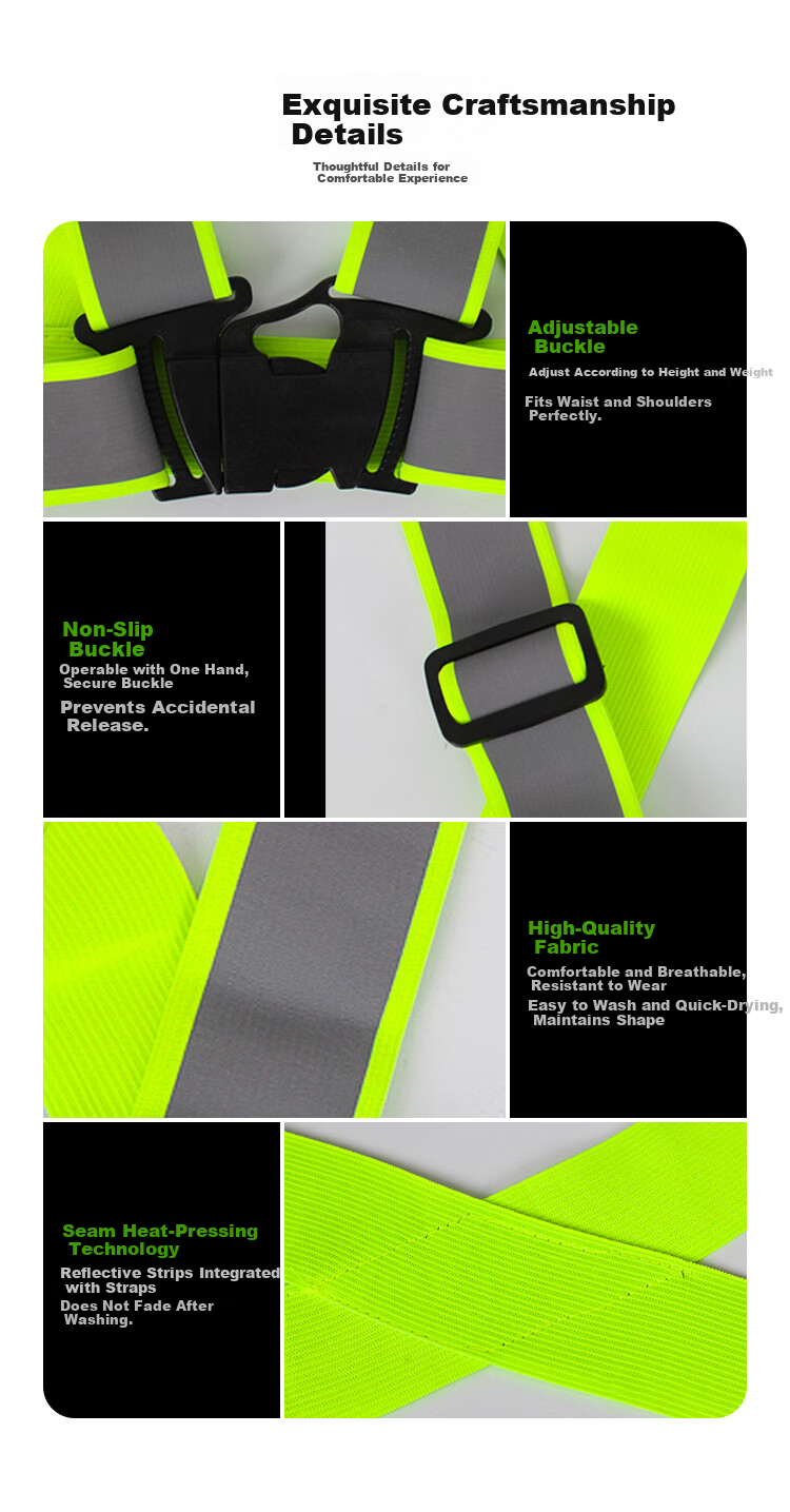 Disguiser Reflective Elastic Adjustable Straps Night Sports Warning Protective Vest with Buckle Fluorescent Green Full Reflective Strips for Sanitation and Construction 5