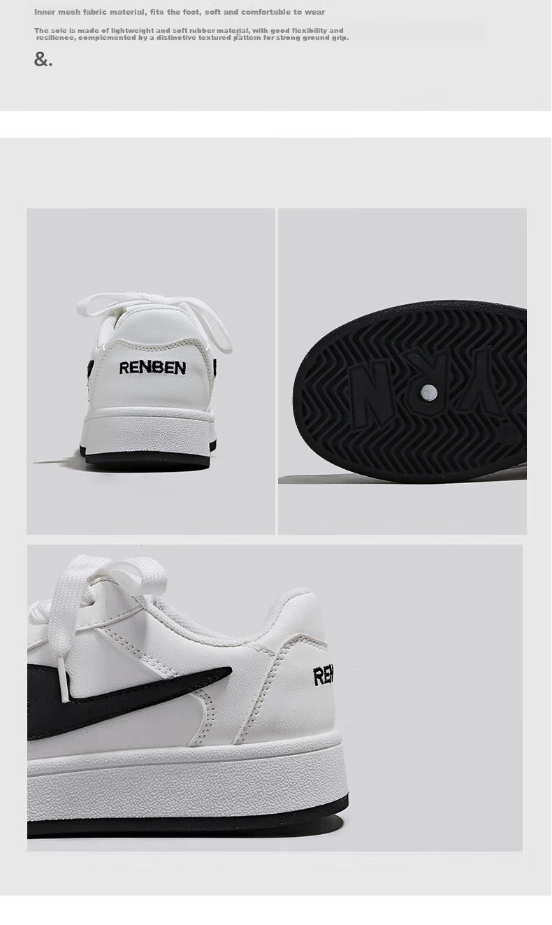 RENBEN Women's White Sneakers Ins Trendy Versatile 2026 New Student Korean Style High-End Popular Skate Shoes 3