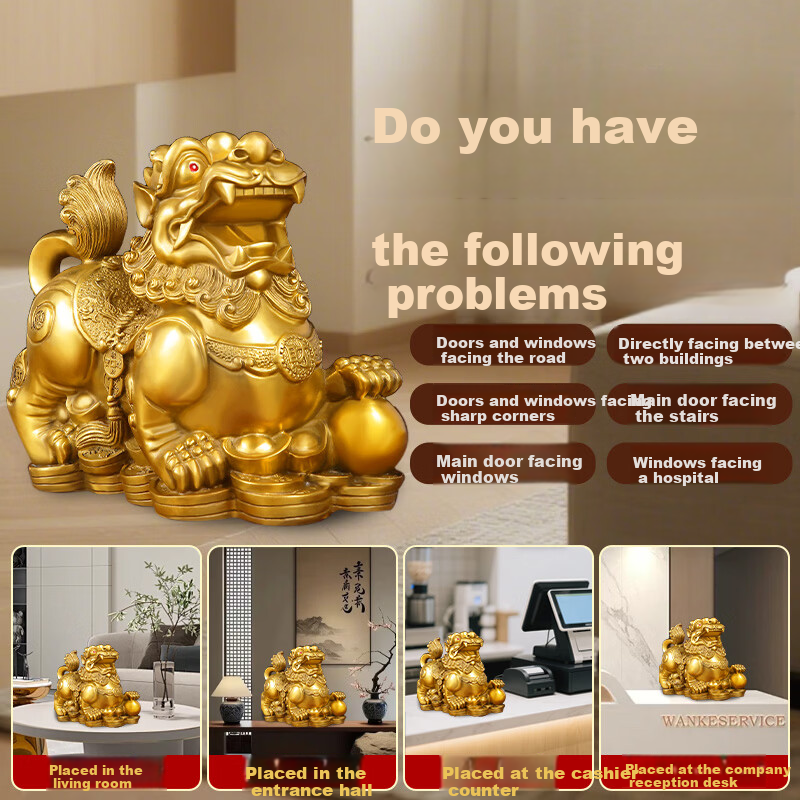 Bin Yue Brass Pixiu Figurines Male and Female Pair Large Treasure Bowl Set Home Living Room Entryway Housewarming Gift