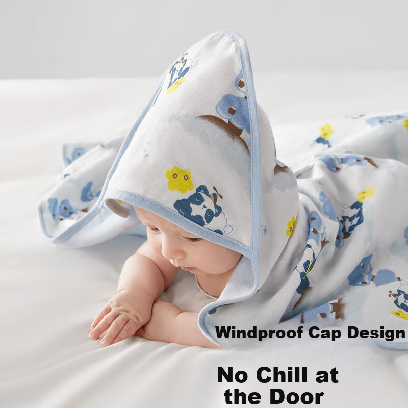 Babycare Newborn Cotton Swaddle Blanket Soothing Temperature-Regulating Delivery Room Infant Wrap Bubu Bear Moonlight Blue 90*90cm