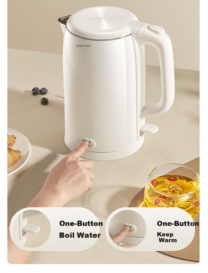 Joyoung ZMD Safe Series 2L Electric Kettle, One-Button Keep Warm, 304 Stainless Steel, Double-Layer Anti-Scald K20FD-W6391 4