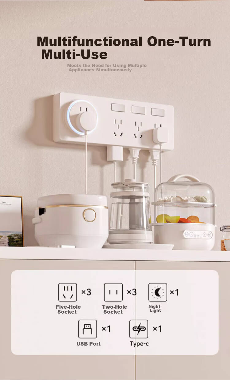AUX 86-Type Expandable Power Strip Extension Track Converter Flush-Mounted Household Multi-Outlet with Switch Three-Switch 21-Socket + USB + Type-C Left Expansion Gray 3