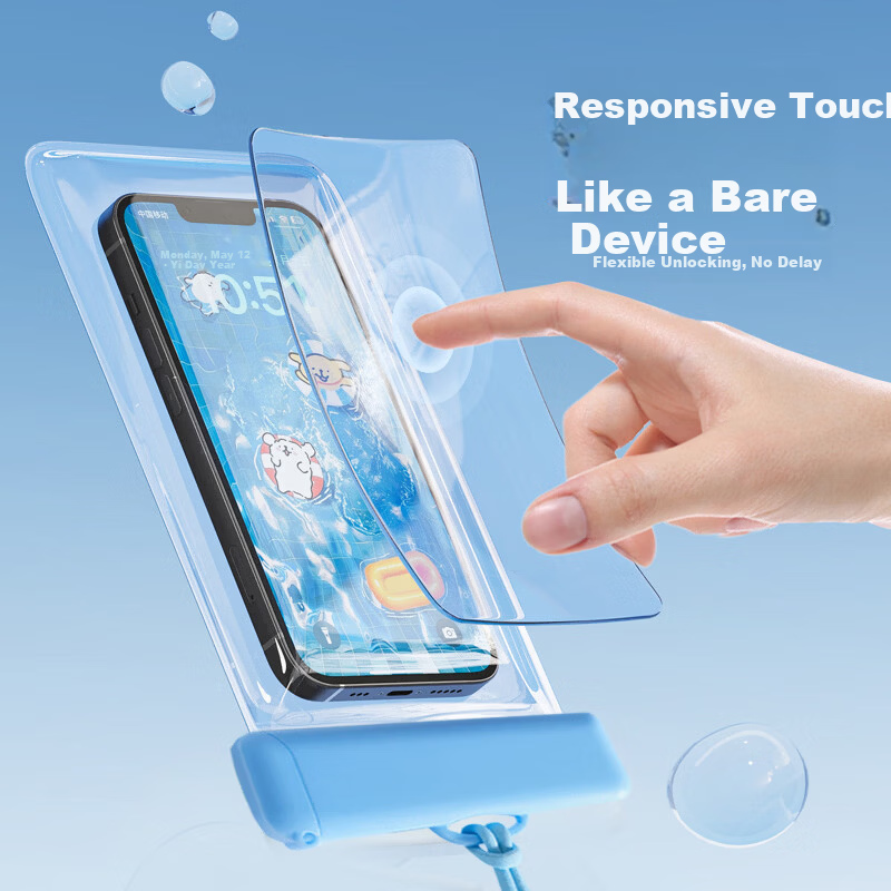 VIPY Waterproof Phone Pouch Touchscreen Compatible 3D Airbag Underwater Photography Dustproof Case Swimming Rafting Lanyard Blue