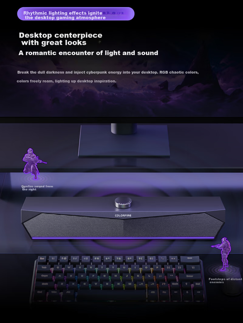 COLORFIRE Rainbow Illusion Gaming Virtual 7.1 Surround Sound RGB Water-Cooled Desktop Bluetooth 5.3 Computer Speaker USB Desktop Laptop Subwoofer CF3000 PRO 4