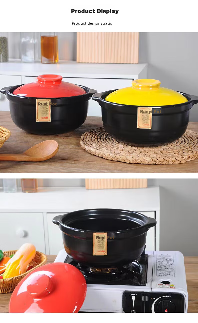IJARL Ceramic Casserole Pot 1.8L Small Stew Pot for Home Claypot Rice Soup Herbal Medicine Fireproof Health Cooking Pot Ruyi Pot 4